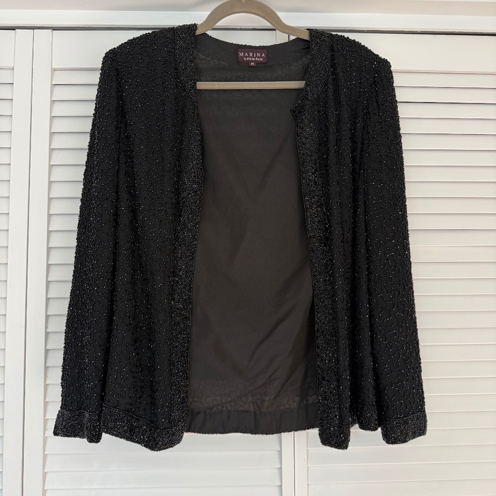 Vintage Marina beaded black open-front evening jacket — Women M